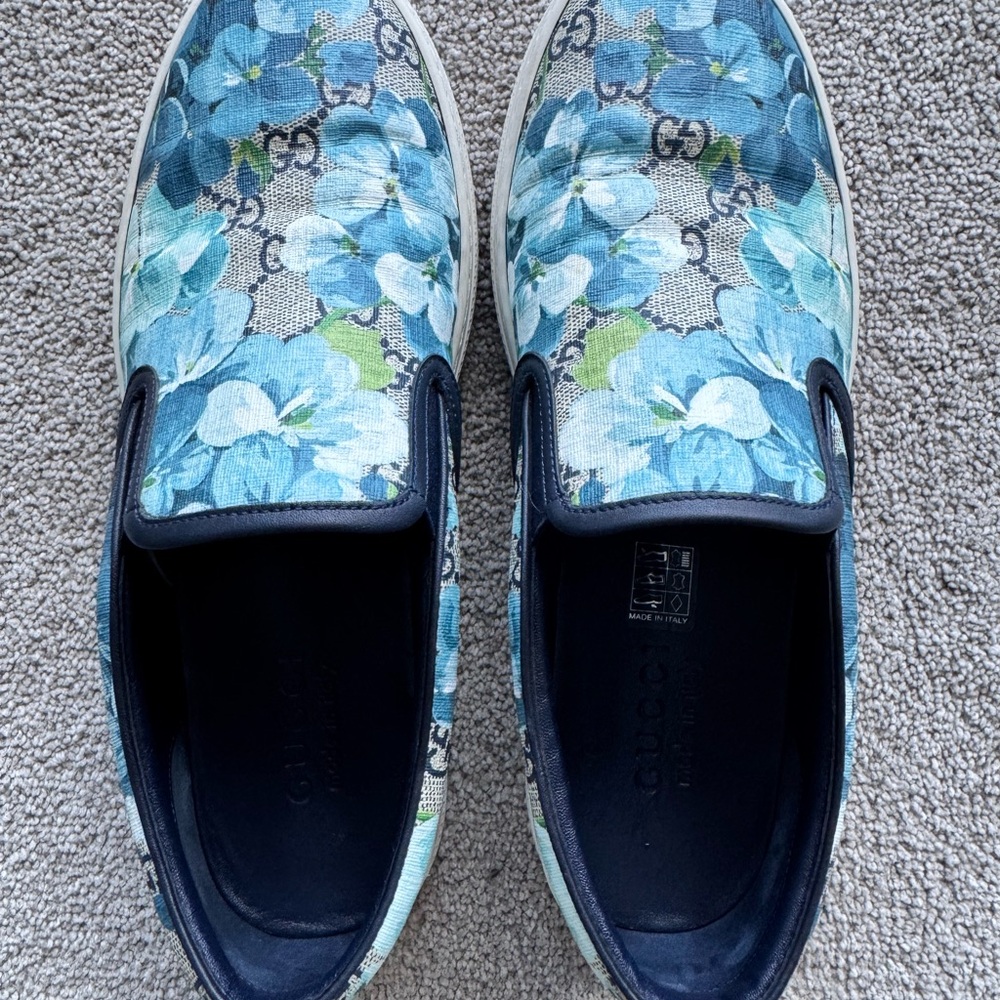 Gucci Blooms GG Supreme Slip-On Sneakers – Blue Floral – Made in Italy Size 7.5